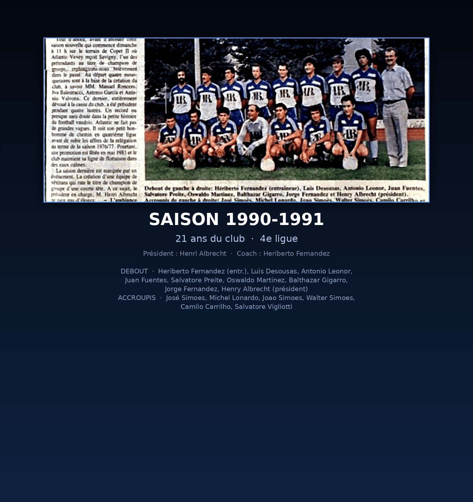 Saison 1990-91 · Équipe en 4e ligue, présidence Henri Albrecht